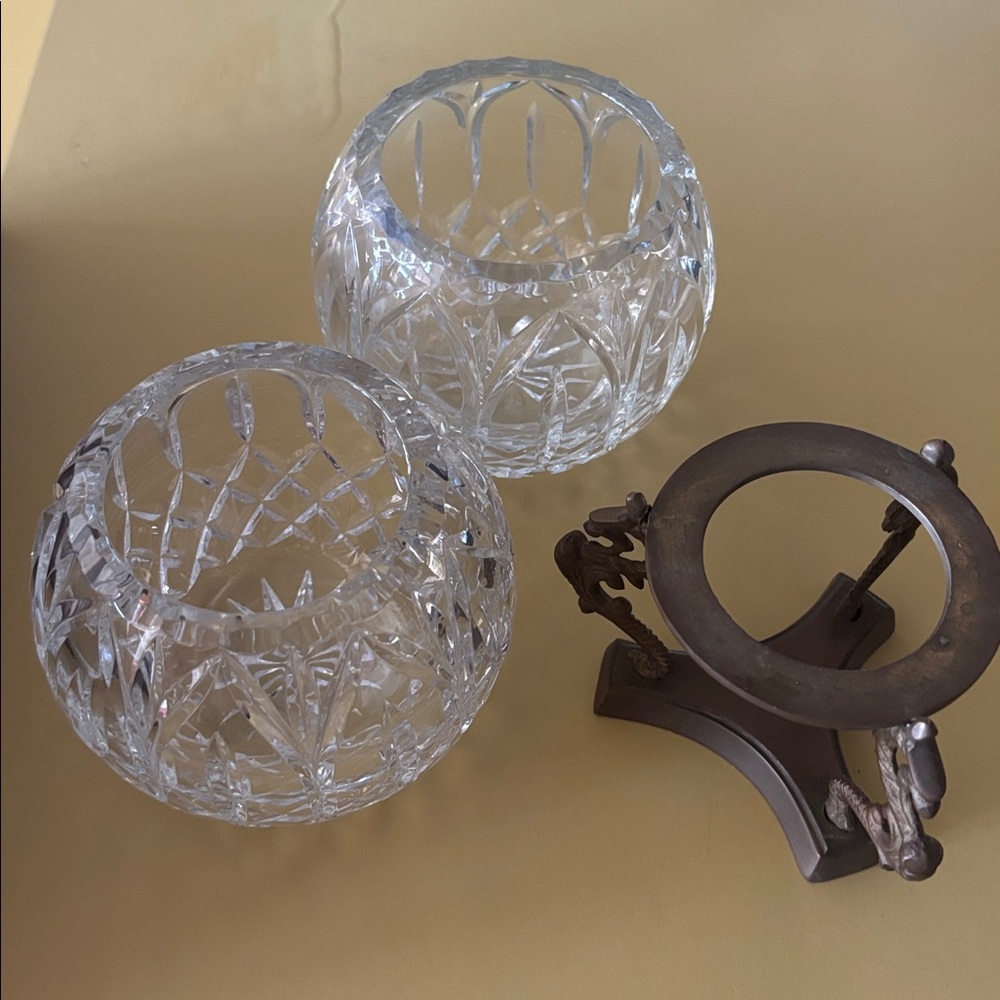 Vintage Crystal Bowls on Brass stand